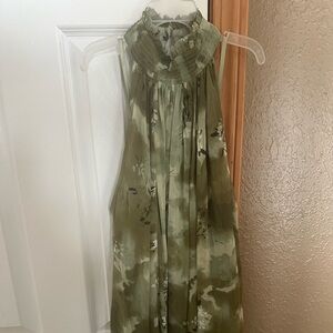 Anthropologie Sage Green Floral Sleeveless Blouse